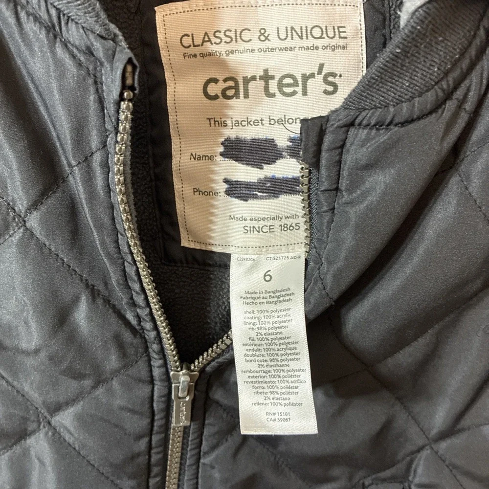 Carter's Boys Black And‎ Grey Winter Jacket Size 6